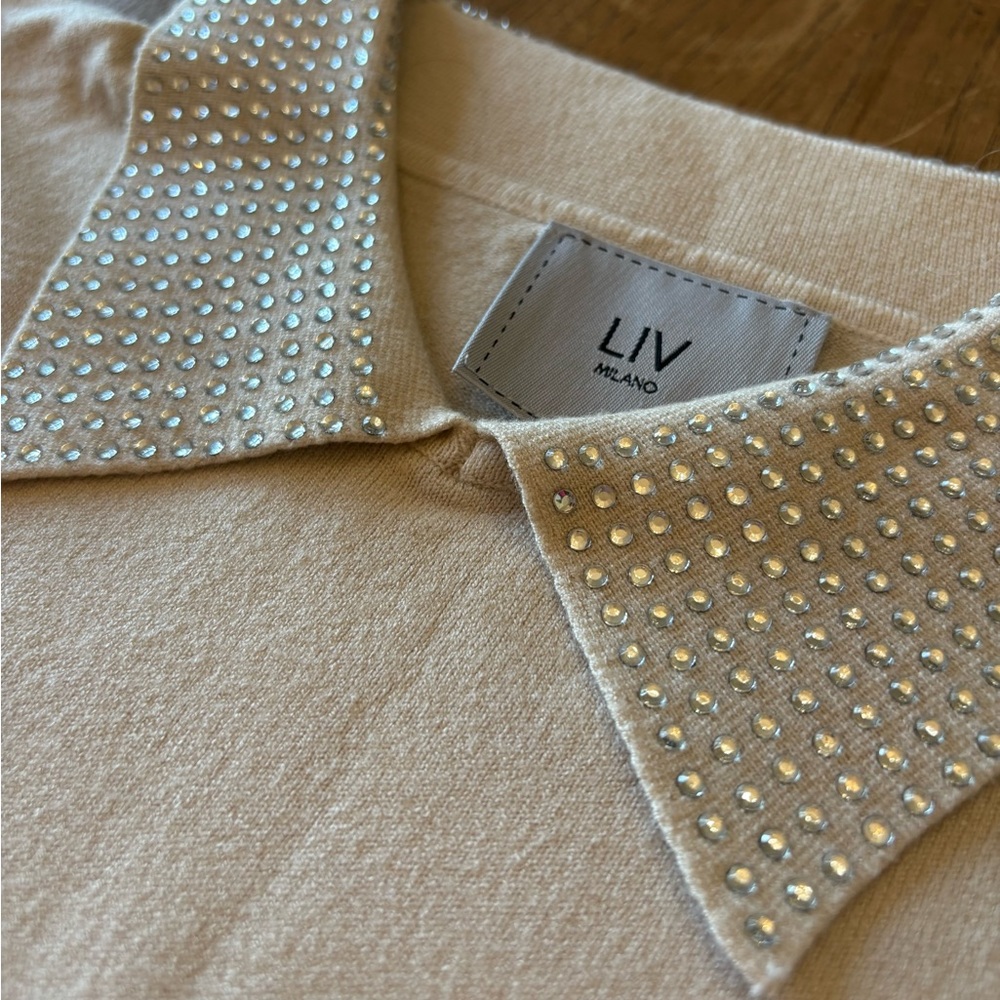 LIV Milano Cream Top with Studded Collar and Cuffs